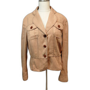 Maggy London Fitted Crop Blazer Fawn Beige Faux Suede Jacket Size 12